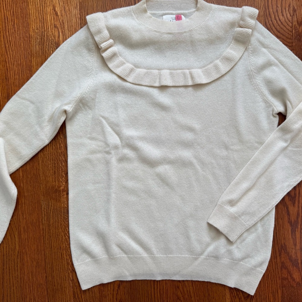 Sezane Cream Ruffle Detail Sweater